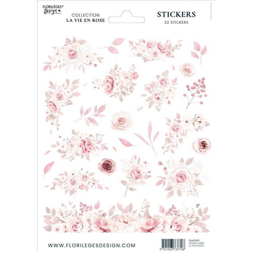 Pegatinas transparentes con motivos LA VIE EN ROSE, de Marca  Florilèges Design.